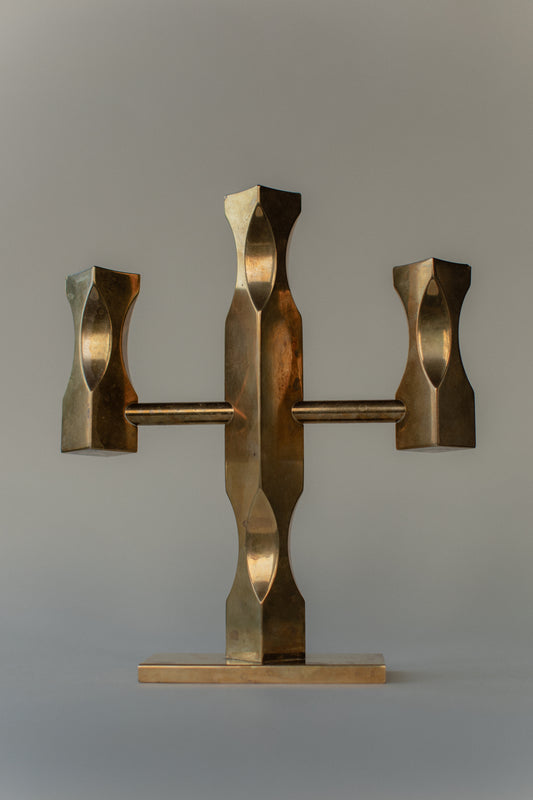 Brutalist Brass Candleholder