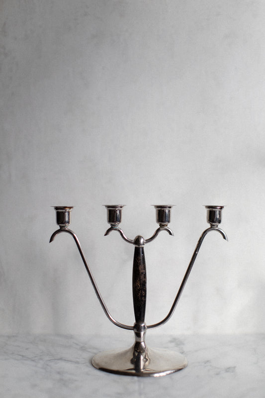 Chrome & Wood Candleholder