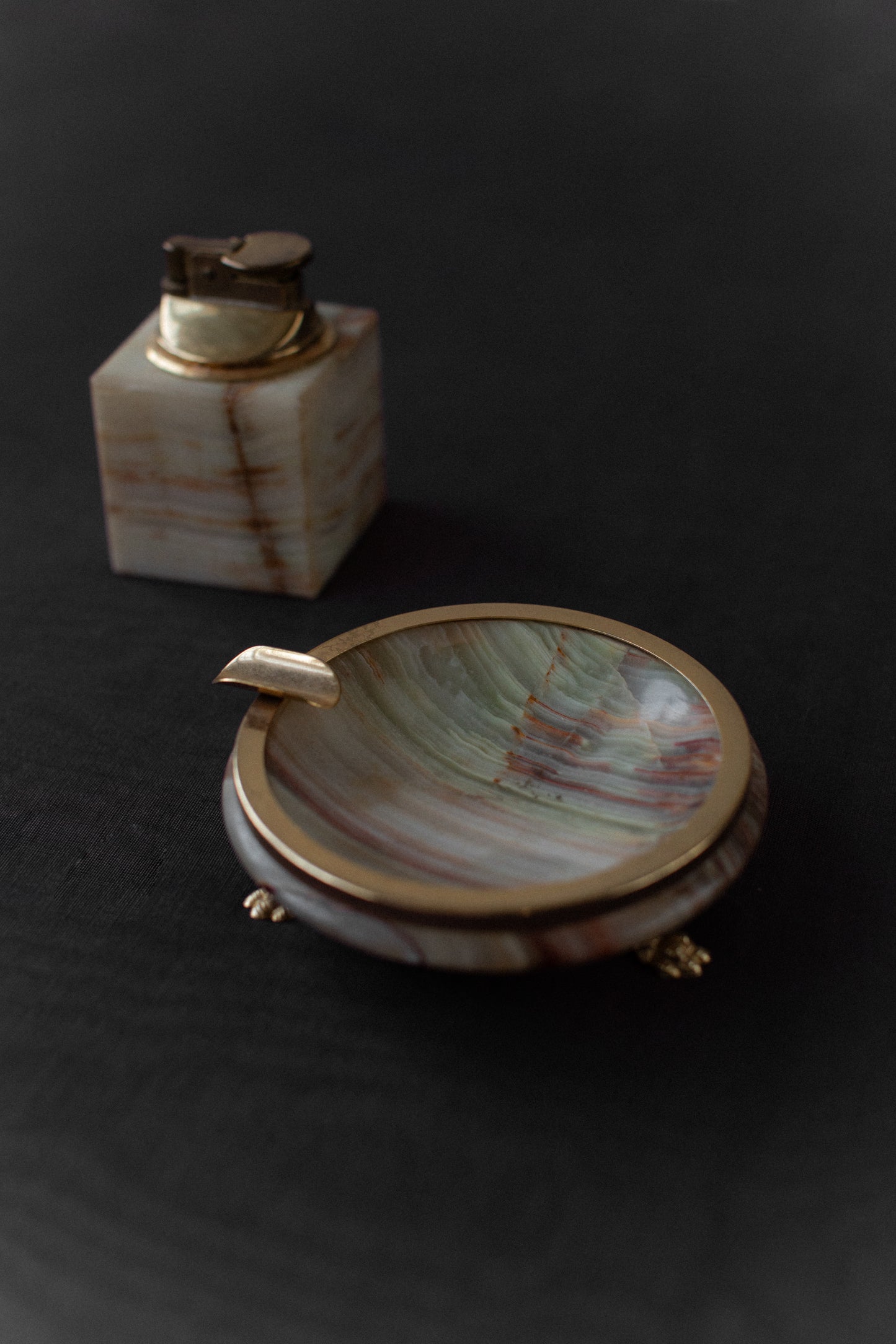 Onyx Ashtray and Lighter